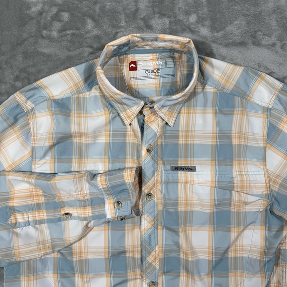Simms Fishing Products Guide Series Button Up Mens M Blue Plaid Shirt - Picture 1 of 10